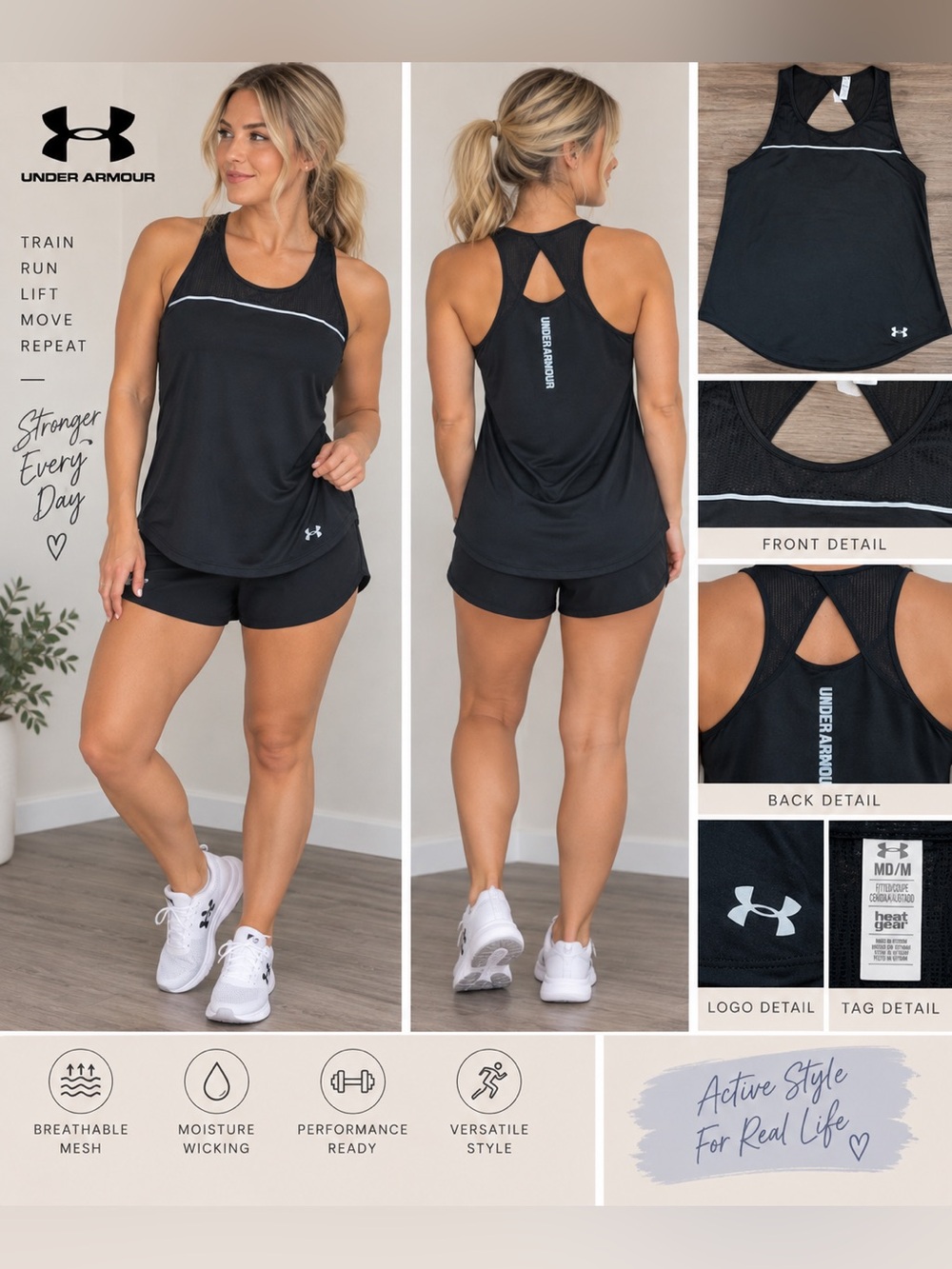 Under Armour HeatGear Women’s Medium Black Racerback Athletic Tank Top